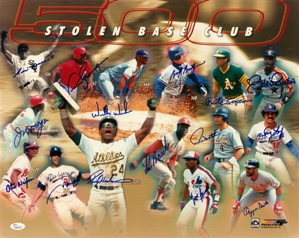 500 Stolen Base Club Multi Signed 16x20 Photo With 15 Signatures Including Henderson, Brock & Raines (JSA)